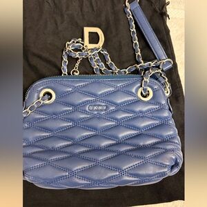 DKNY Quilted Royal Blue Leather Chain Strap Crossbody